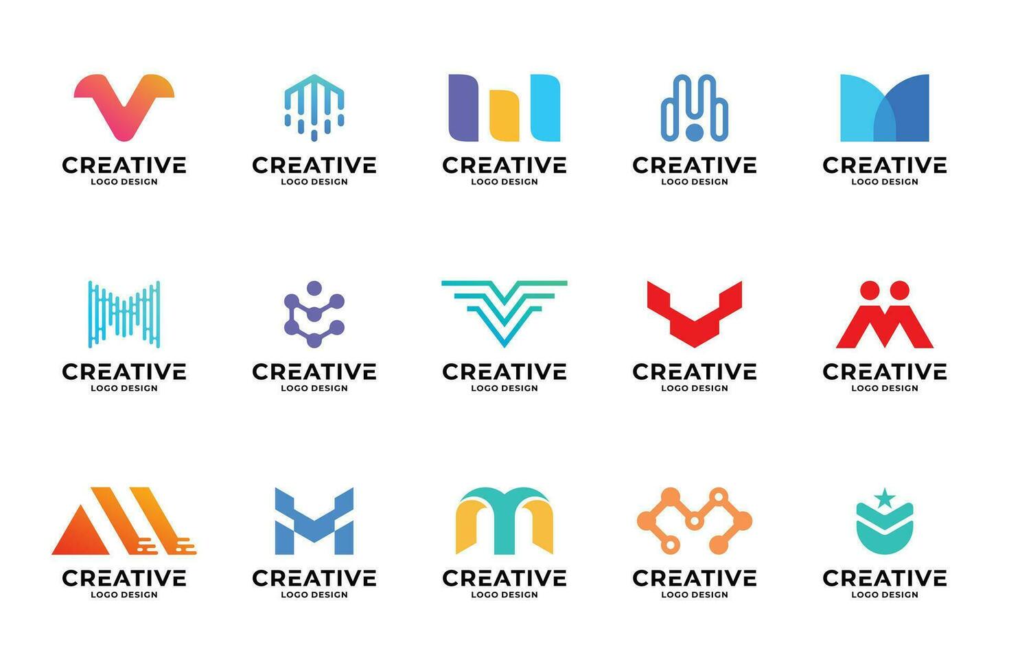 conjunto do inicial carta m logotipo Projeto inspiração. criativo carta m logótipo coleções. vetor