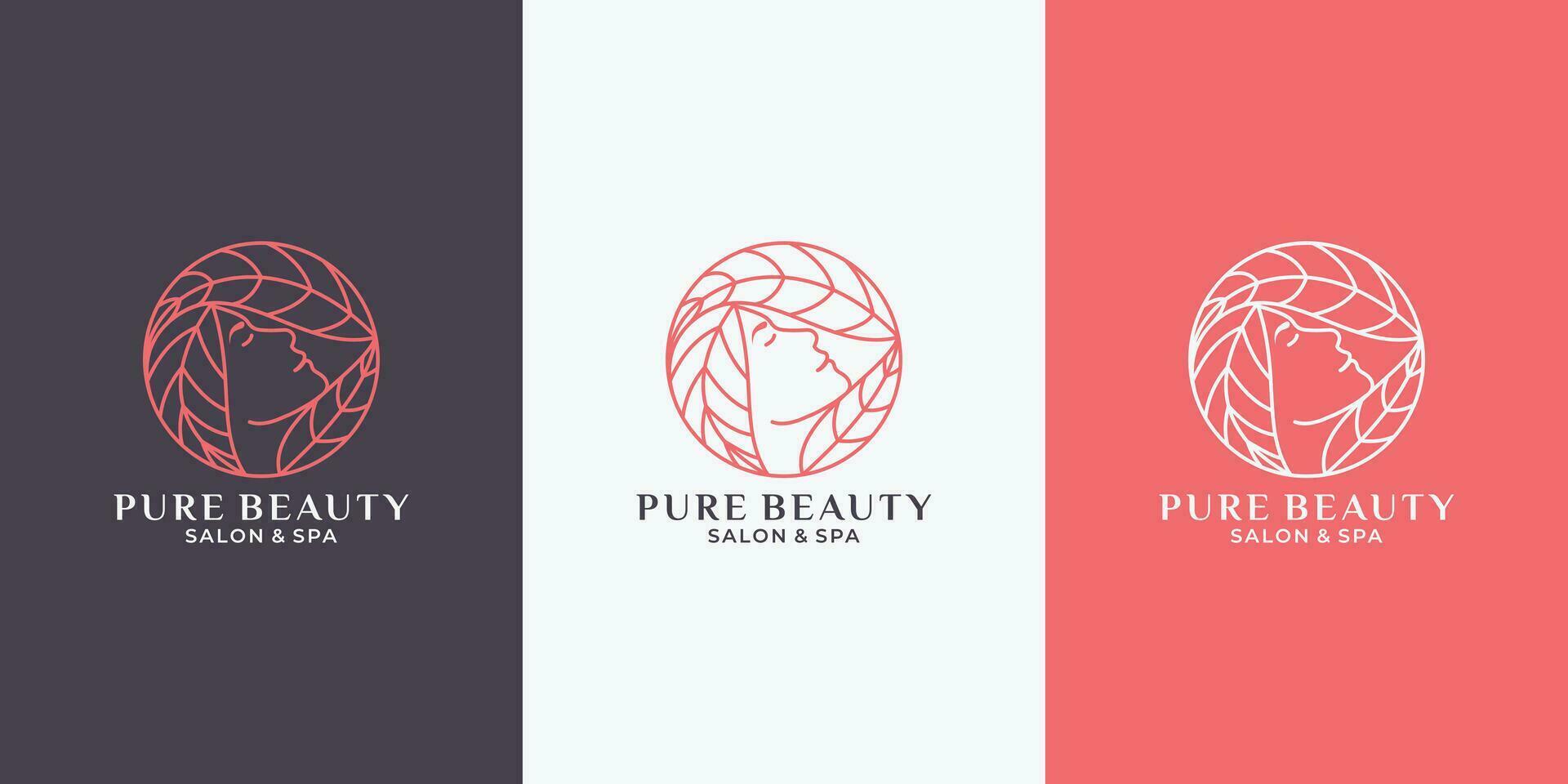 beleza mulher com folha logotipo Projeto modelo para seu Cosmético marca, salão, spa vetor