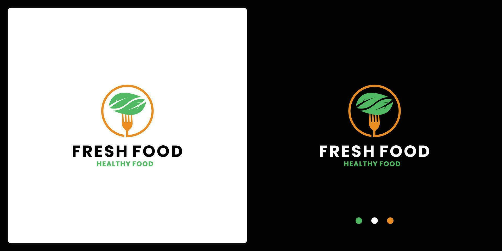 fresco Comida logotipo Projeto inspiração. garfo e folha combinação vetor