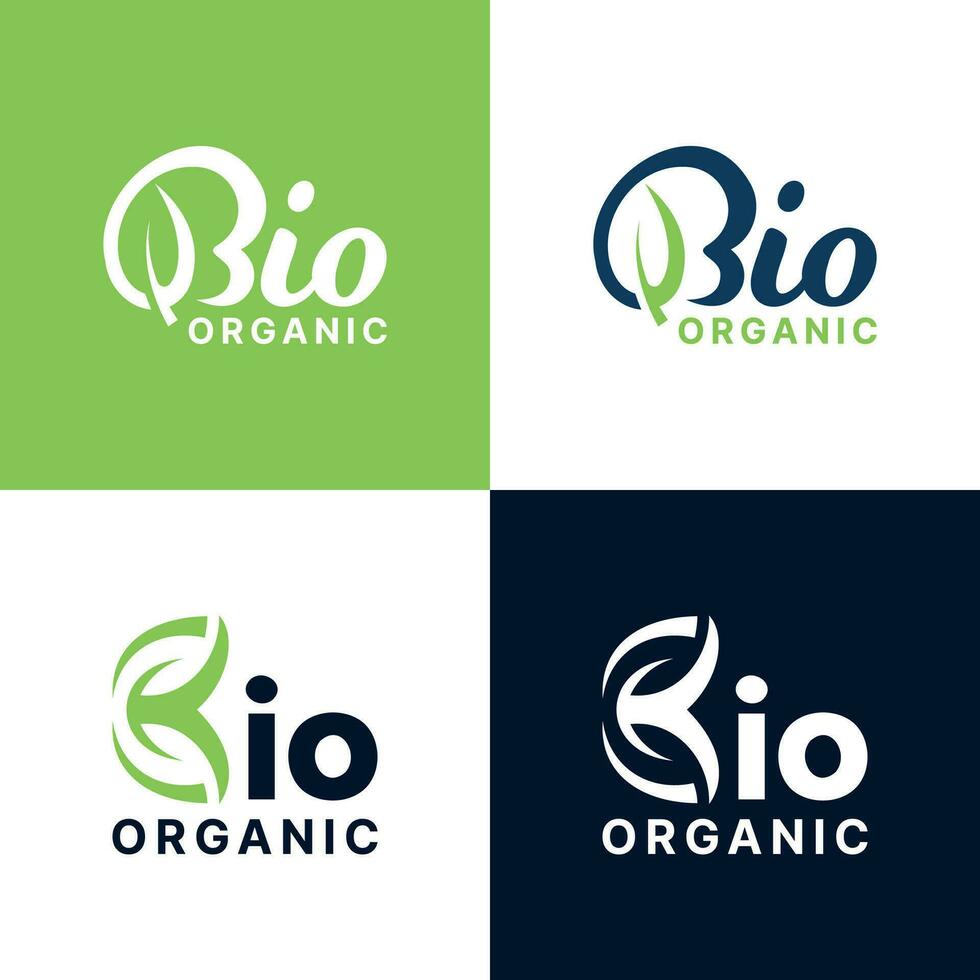 bio logotipo Projeto folha conceito orgânico texto marca, palavra marca conceito para orgânico e folha natural vetor