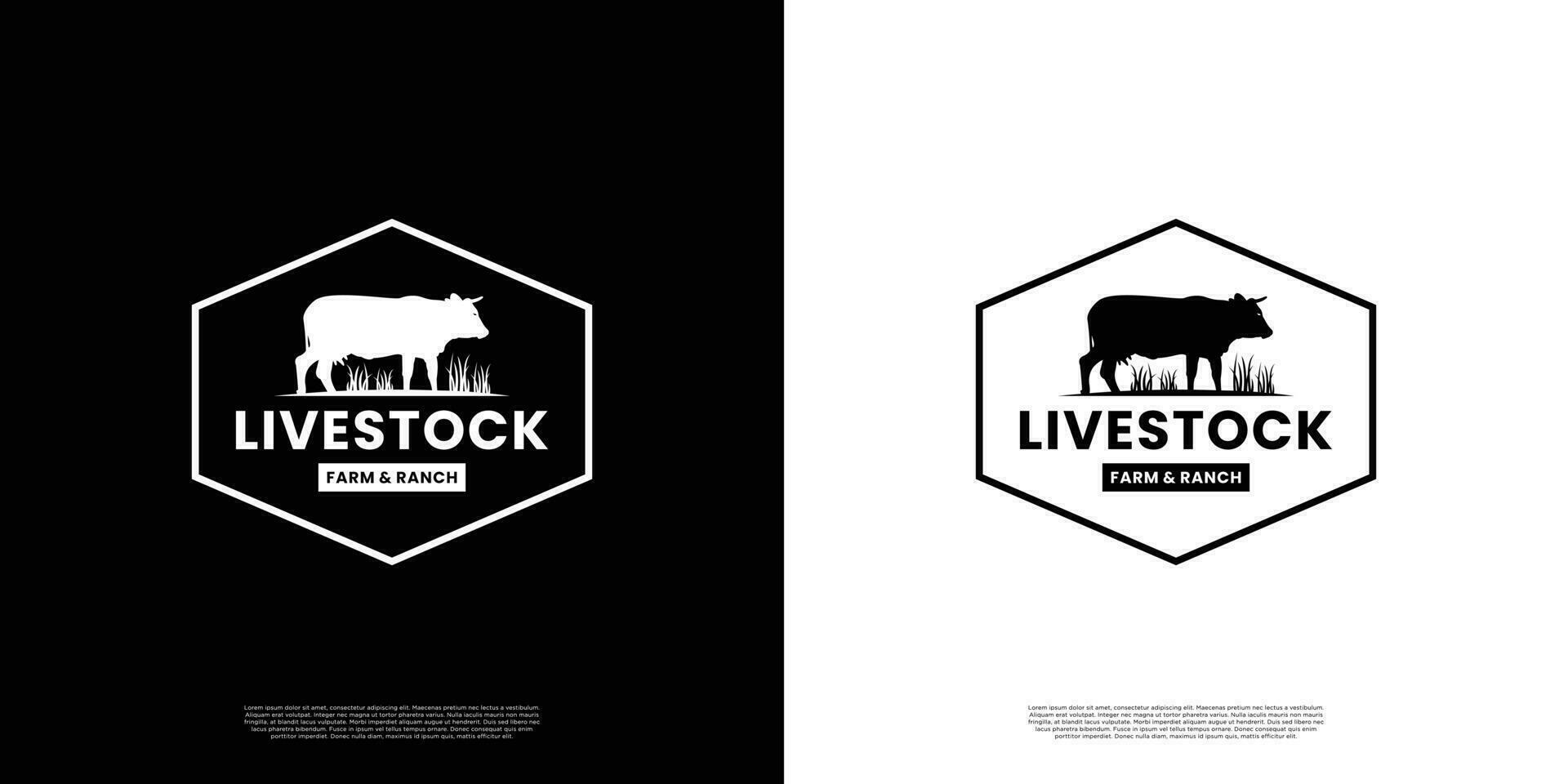 vintage gado logotipo Projeto para rancho e agricultor vetor