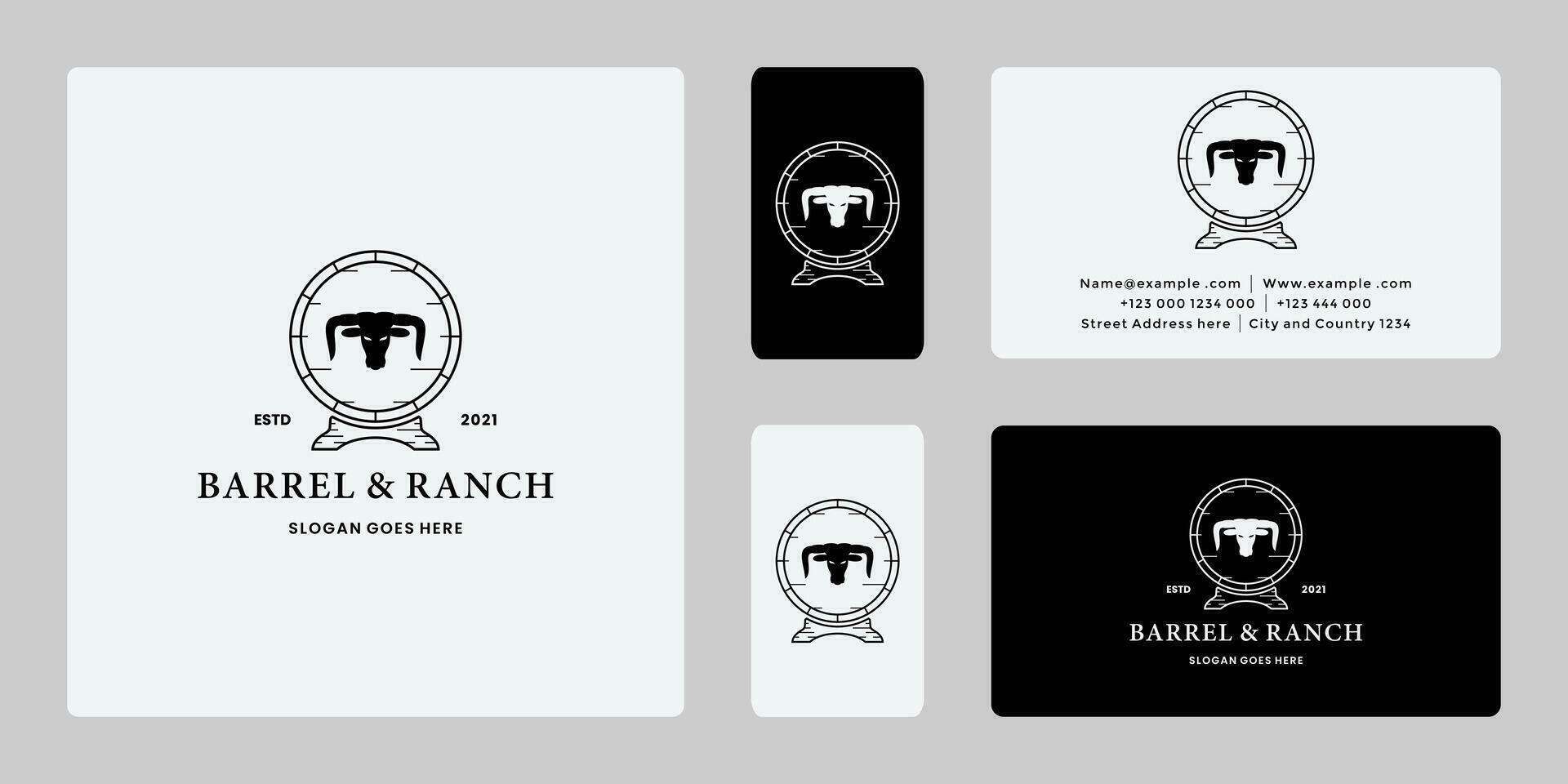 vintage barril rancho logotipo Projeto com longhorn búfalo, vaca logotipo . vetor