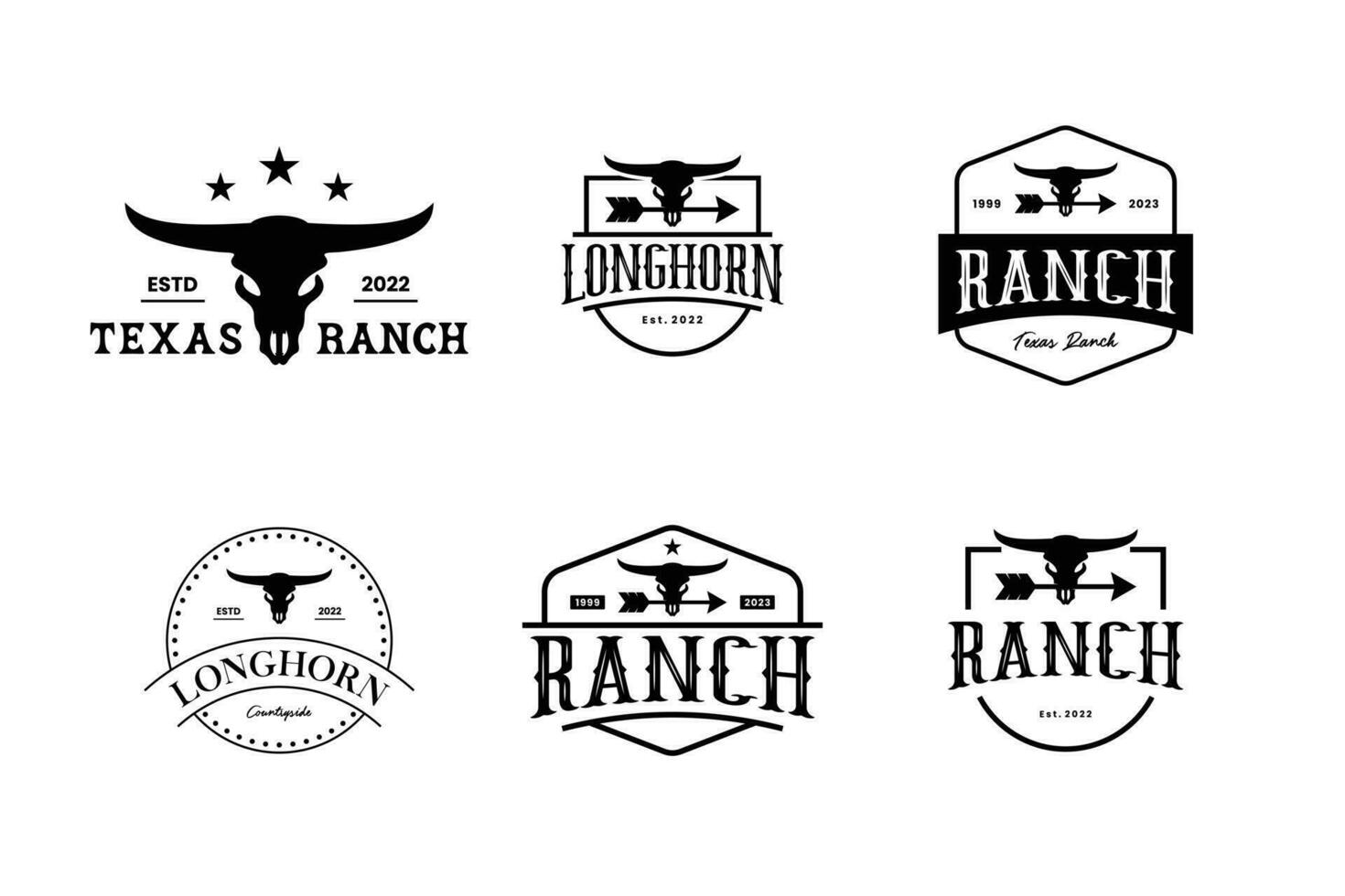 conjunto do texas rancho, gado Fazenda crachá logotipo Projeto vintage estilo. vetor