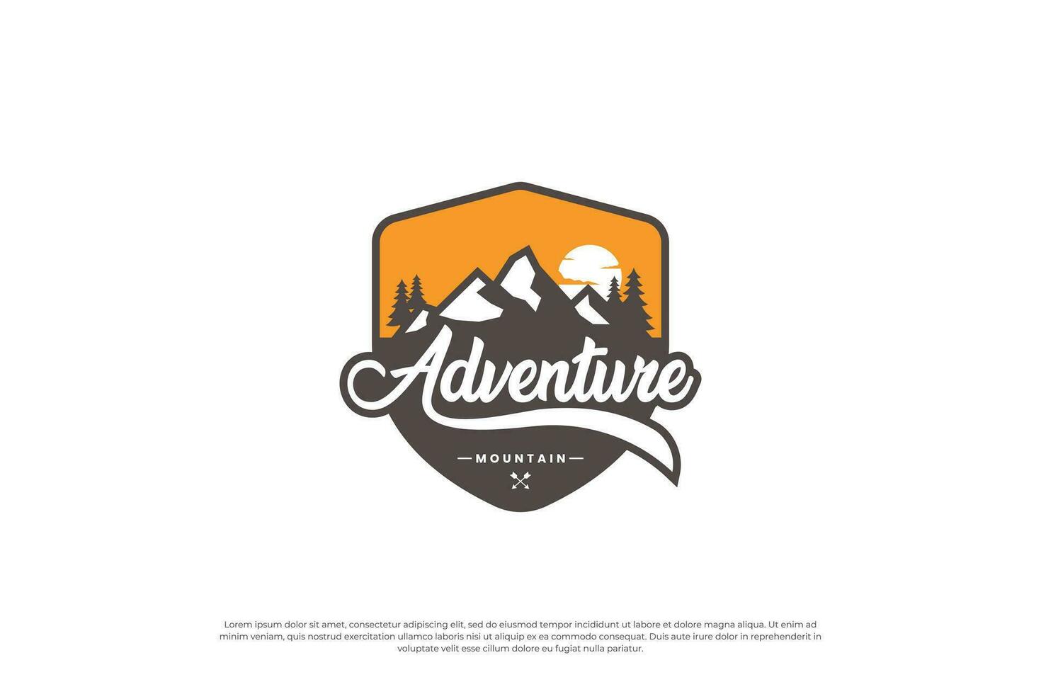 montanha aventura logotipo Projeto. montanha exploração crachá modelo. vetor