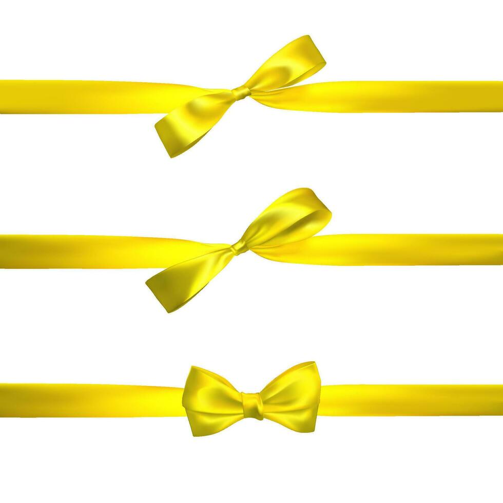 realista amarelo arco com horizontal amarelo fitas isolado em branco. elemento para decoração presentes, saudações, feriados. vetor ilustração