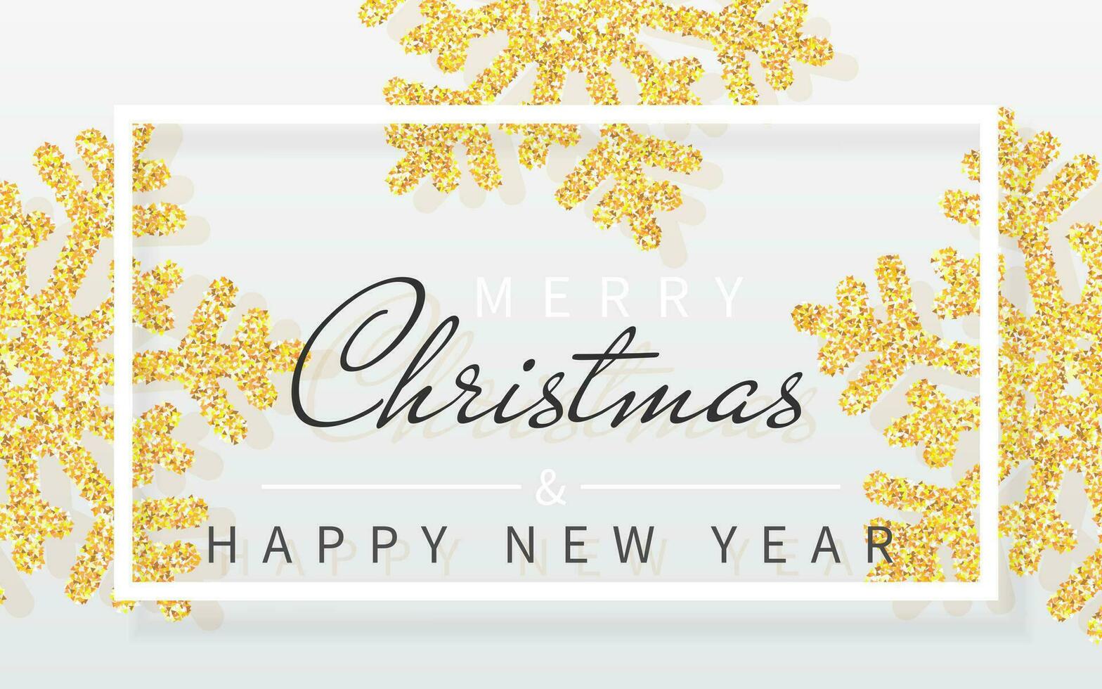 Natal fundo com brilhando amarelo flocos de neve e branco quadro. alegre Natal e feliz Novo ano cartão. vetor ilustração