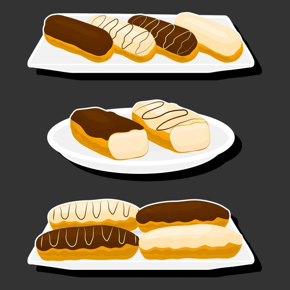 ilustração em tema fresco doce saboroso eclair do consistindo vários ingredientes vetor