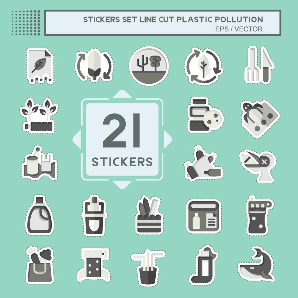 adesivo linha cortar conjunto plástico poluição. relacionado para meio Ambiente símbolo. simples Projeto editável. simples ilustração vetor