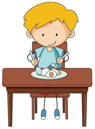 Doodle menino tomando café da manhã vetor