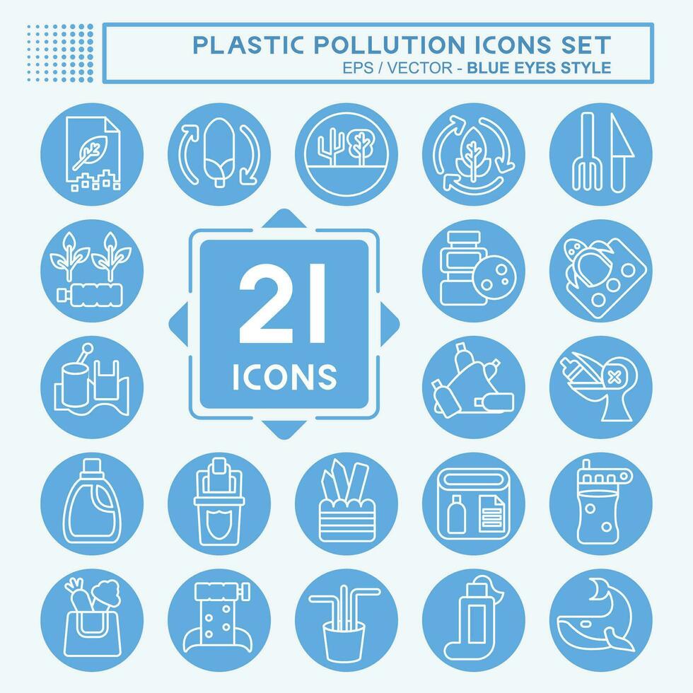 ícone conjunto plástico poluição. relacionado para meio Ambiente símbolo. azul olhos estilo. simples Projeto editável. simples ilustração vetor