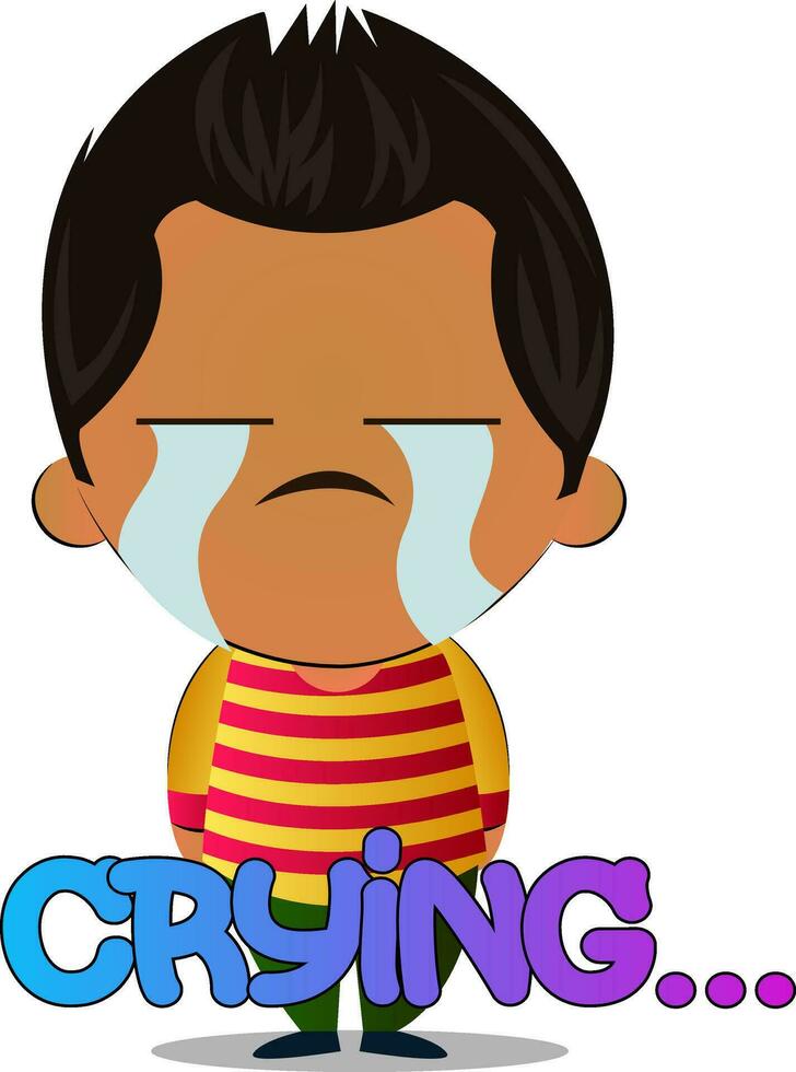 pequeno Castanho Garoto personagem chorando vetor