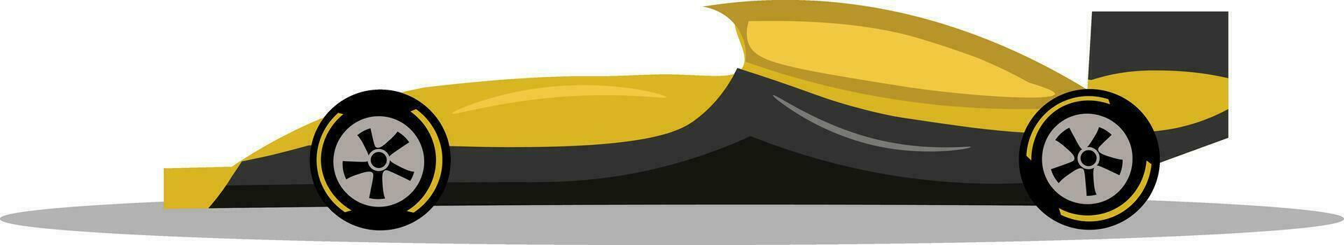 uma desenho animado corrida carro com amarelo e Preto listras vetor