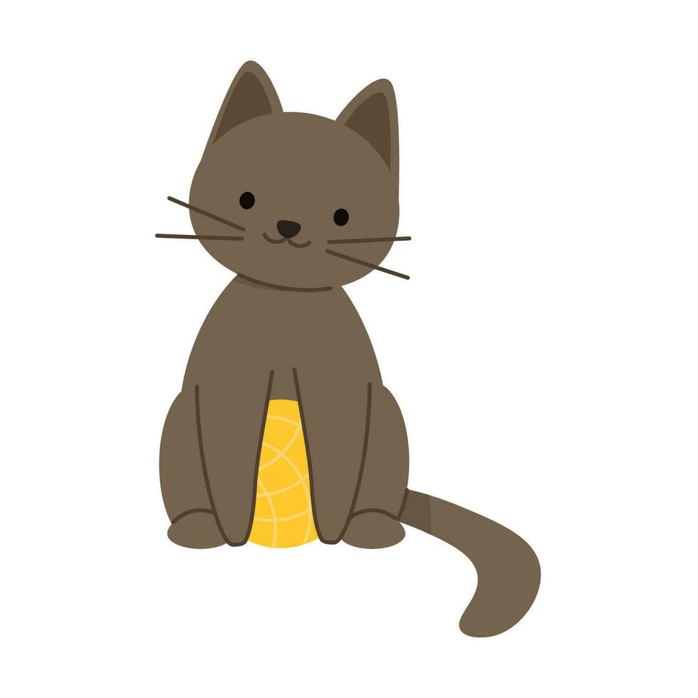 gato sentado com uma amarelo bola do fio vetor