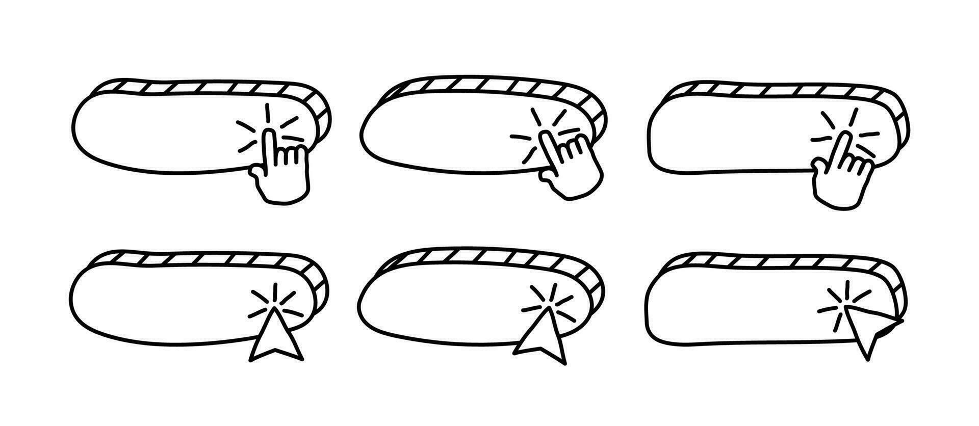 clique em a botão. uma conjunto do linear modelos para empurrar botões. clique com seu mão ou rato. para rede sites, bandeiras, anúncios, formulários vetor