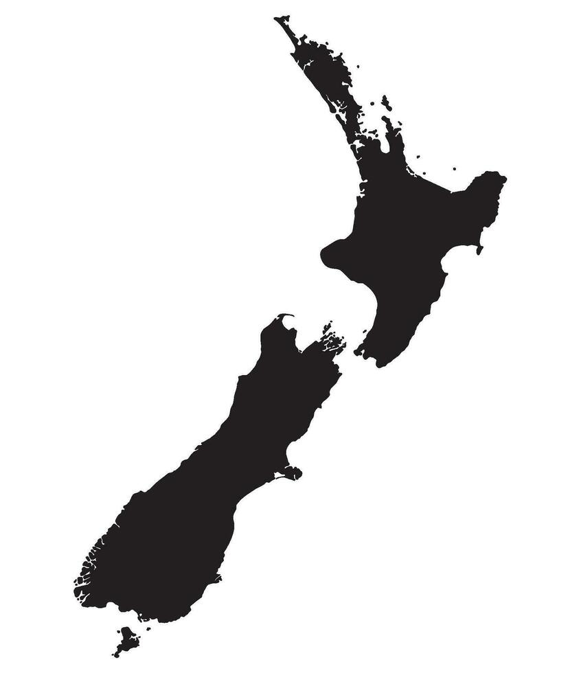 Novo zelândia mapa. mapa do Novo zelândia dentro Preto cor vetor