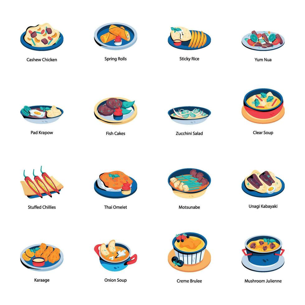 coleção do tradicional refeições plano ícones vetor