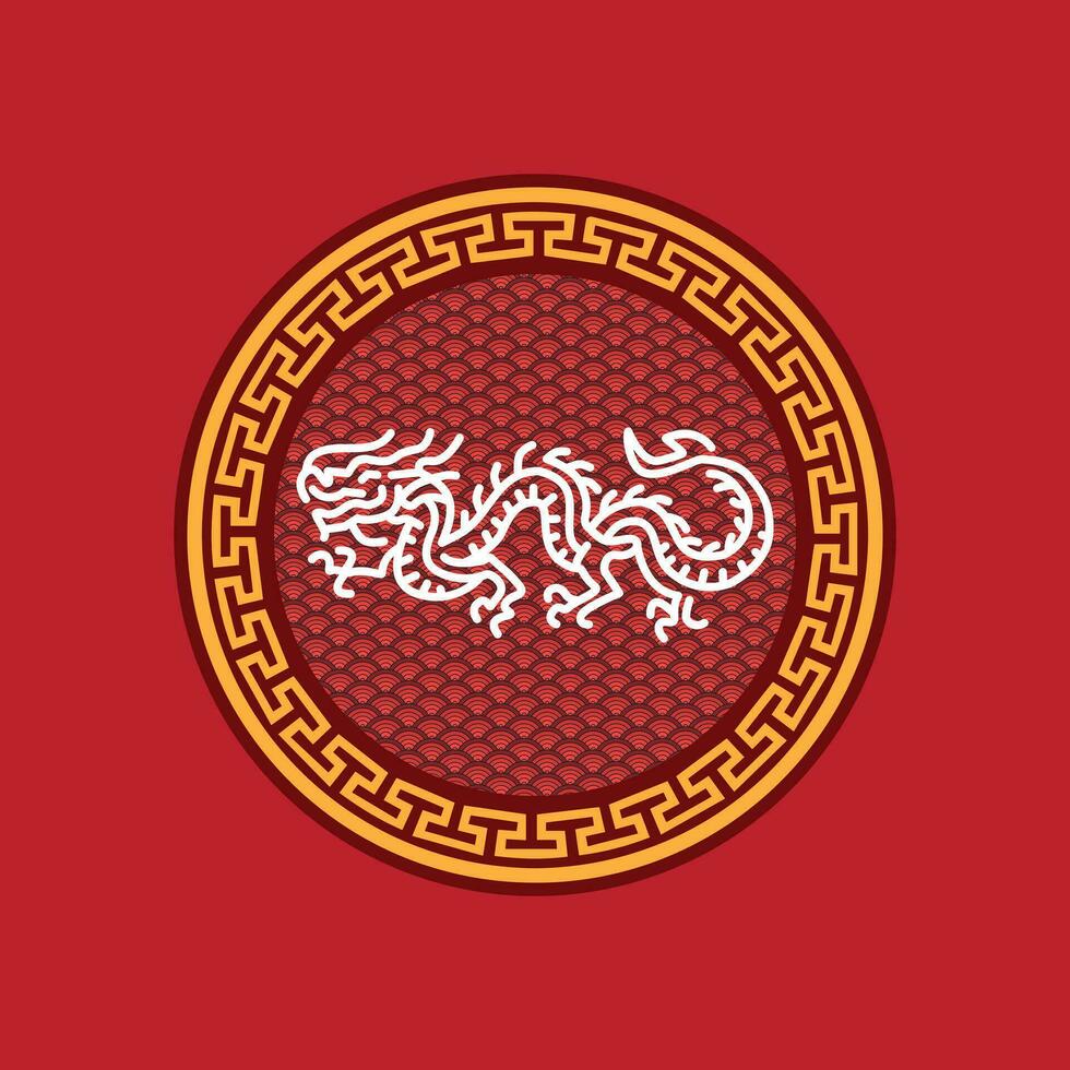 Dragão simples ilustração com oriental enfeite adequado para ano do Dragão chinês Novo ano bandeira vetor