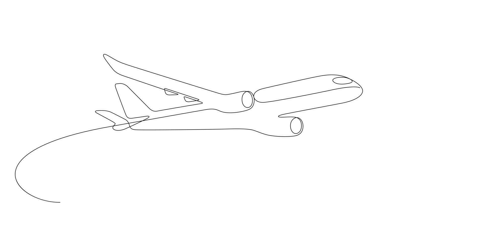 vôo avião descolar e curvado linha minimalista contínuo 1 linha desenhando vetor