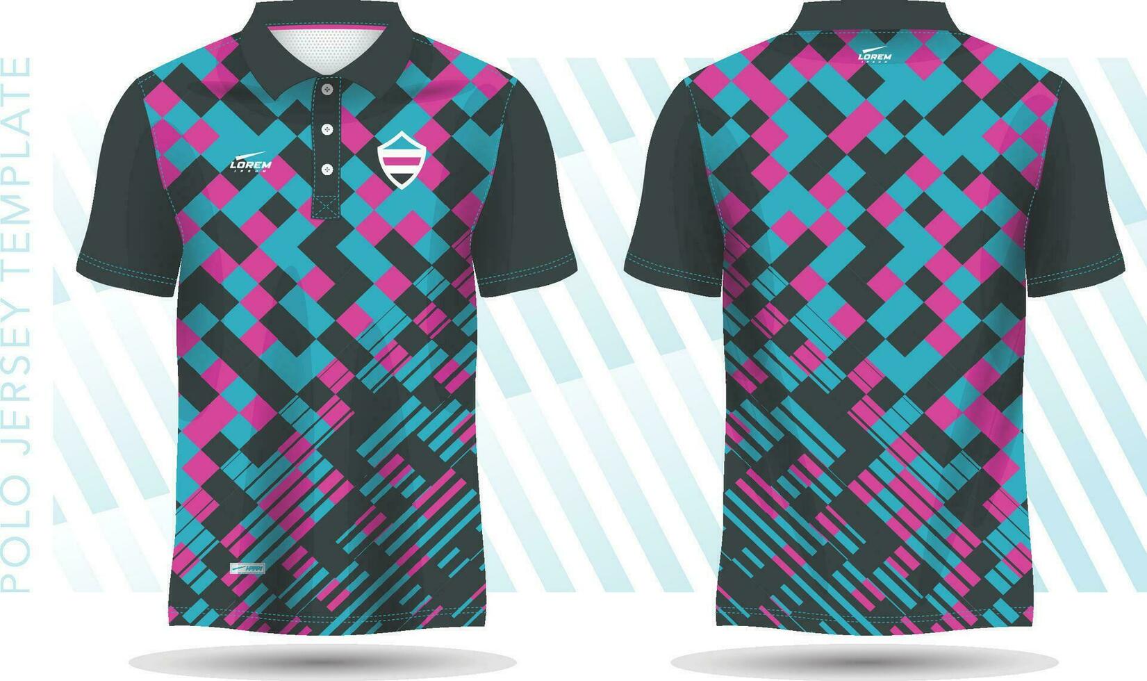 camiseta pólo turquesa jade e Rosa modelo para futebol camisa, futebol kit, golfe, tênis, roupa de esporte. uniforme frente e costas visualizar. vetor