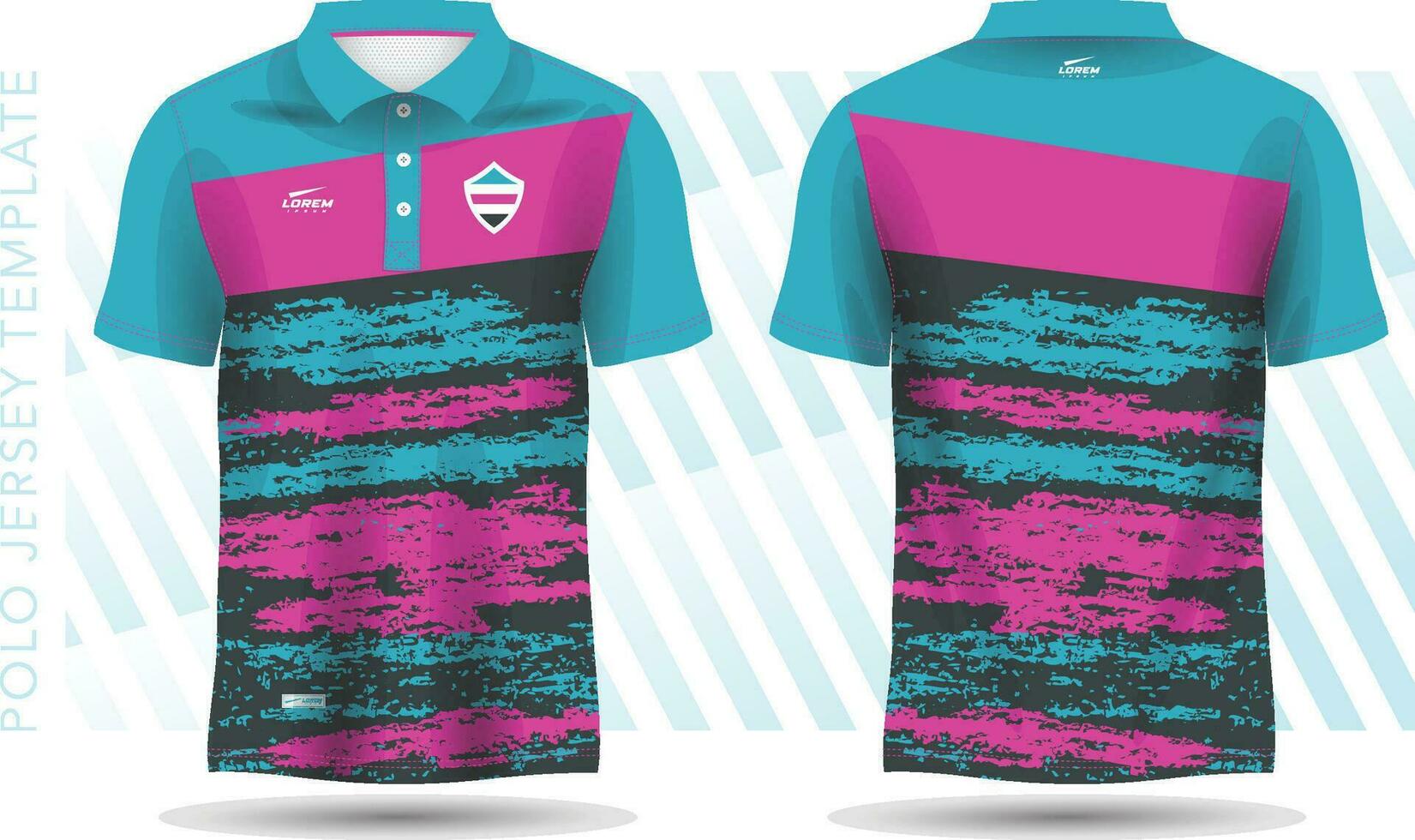 camiseta pólo turquesa jade e Rosa modelo para futebol camisa, futebol kit, golfe, tênis, roupa de esporte. uniforme frente e costas visualizar. vetor