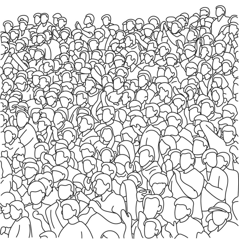 pessoas lotado em estádio para animar esporte Preto linha ilustração vetor mão desenhado isolado em branco fundo