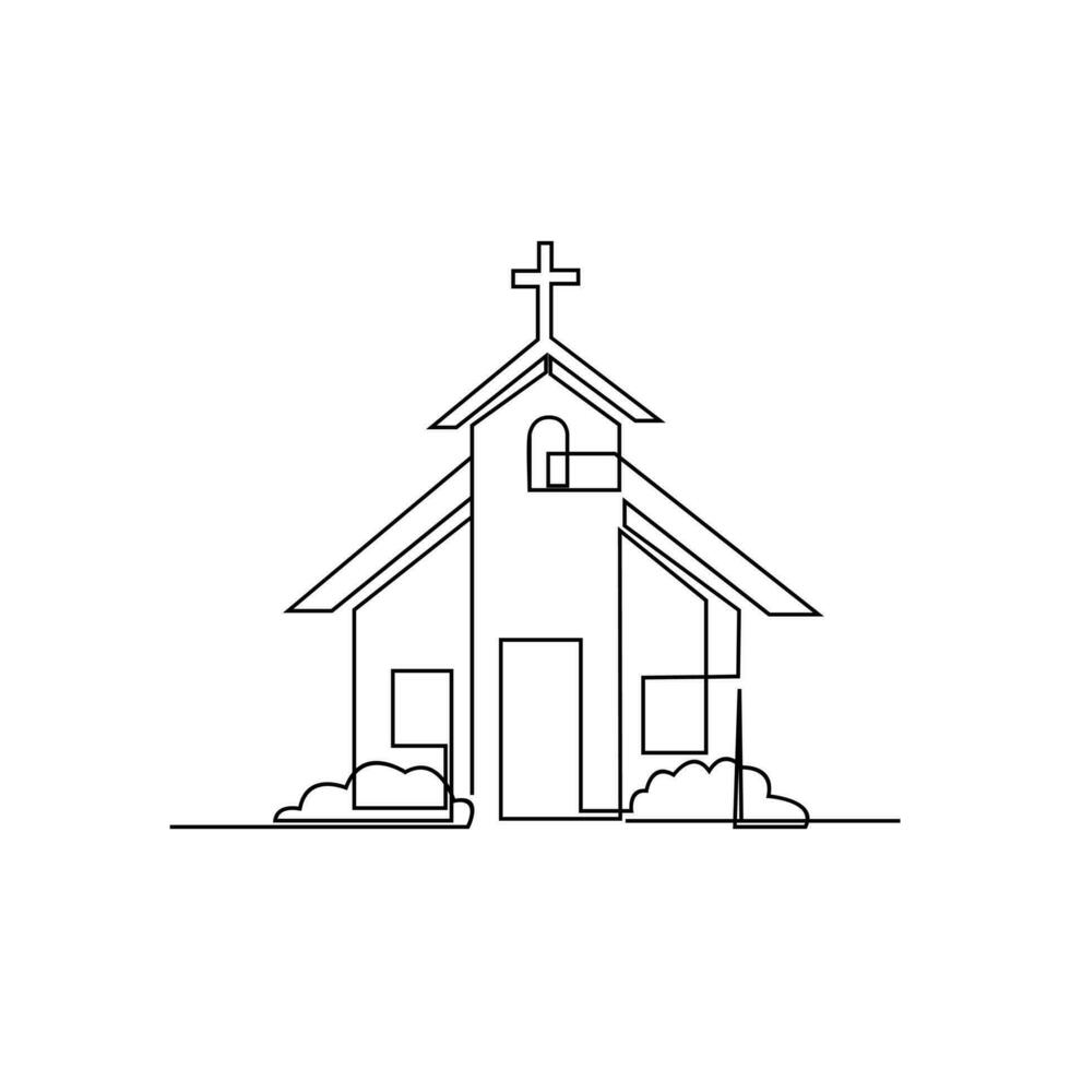 Igreja solteiro contínuo linha ilustração vetor