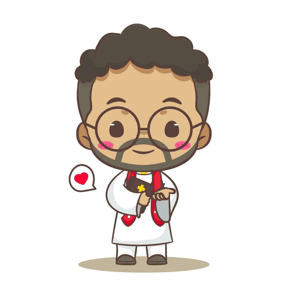 fofa sacerdote ou pastor desenho animado personagem ilustração. cristão e católico religião conceito Projeto. profissão ilustração. adorável chibi estilo vetor