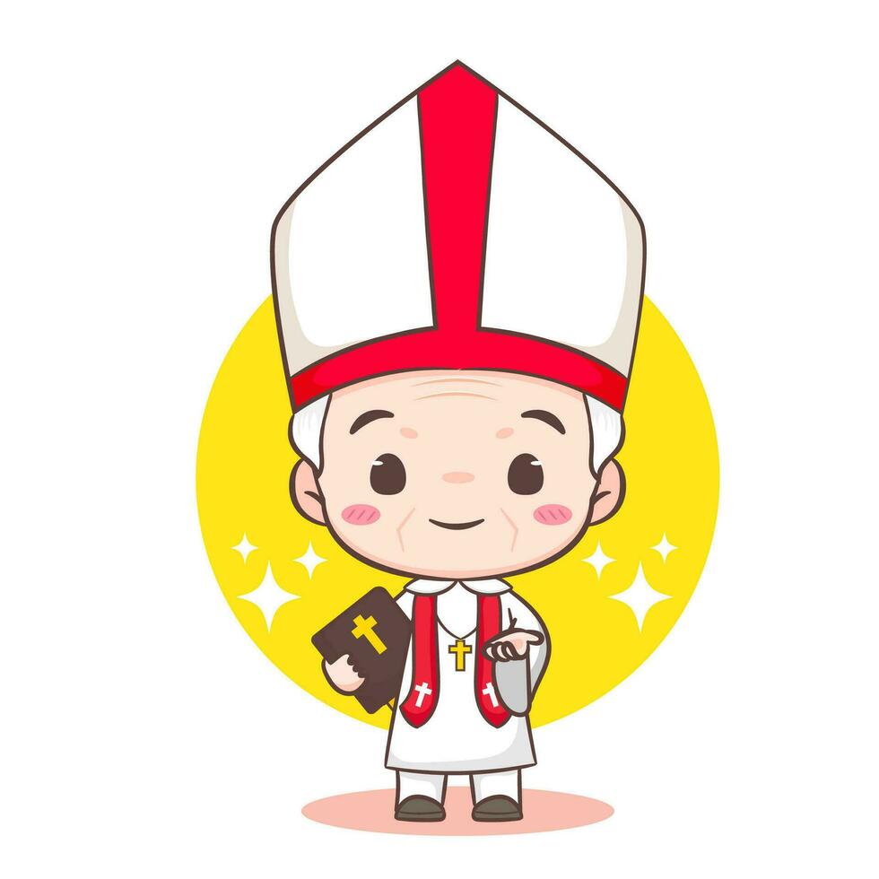 fofa papa desenho animado personagem. feliz sorridente católico sacerdote mascote personagem. cristão religião conceito Projeto. isolado branco fundo. vetor arte ilustração.