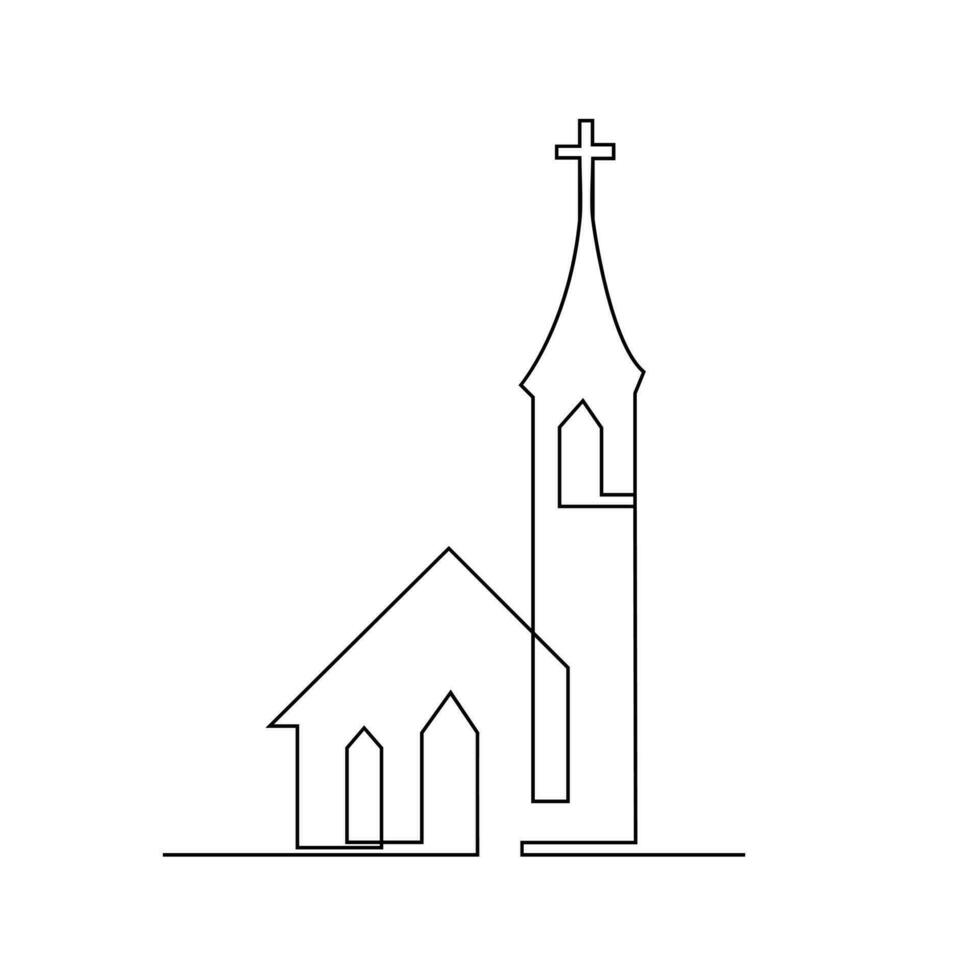 Igreja solteiro contínuo linha ilustração vetor