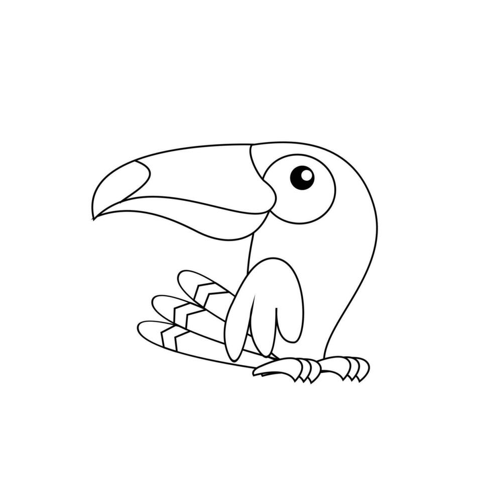 tucano pássaro desenhando linha fofa Preto branco ilustração vetor