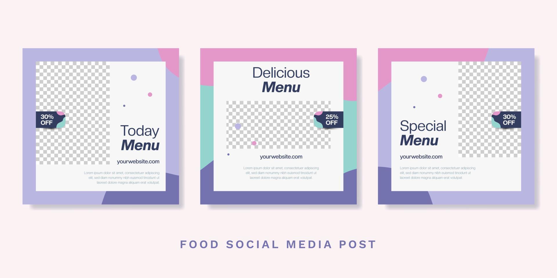 modelo de postagem de mídia social de sorvete. banner quadrado para comida, bebida fresca com cor bonita. ilustração vetorial vetor