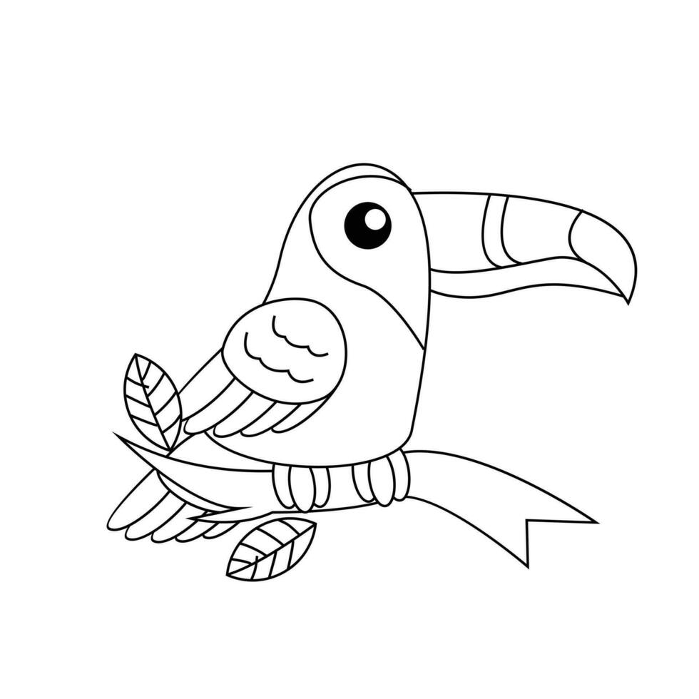 tucano pássaro desenhando linha fofa Preto branco ilustração vetor