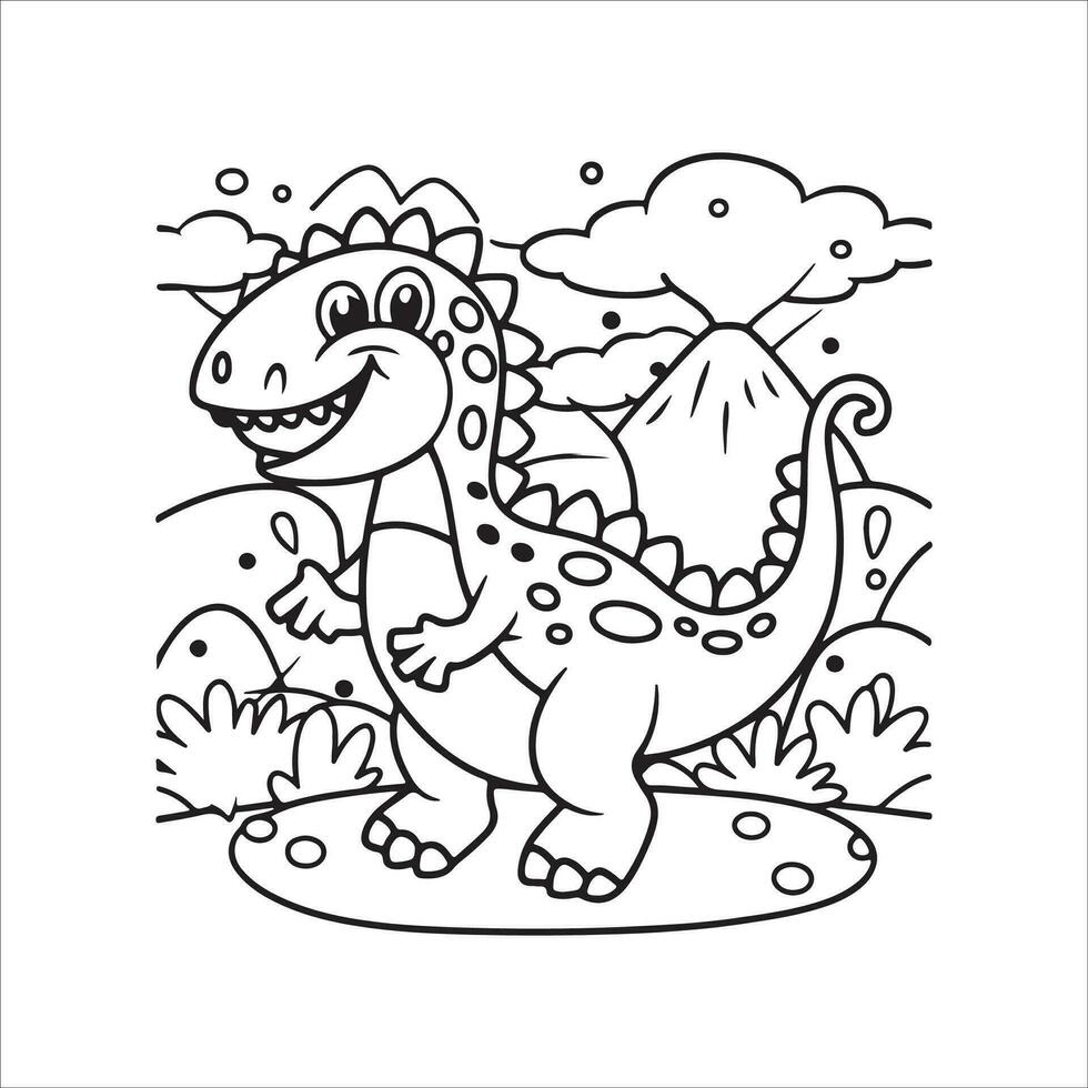 vetor fofa coloração livro com dinossauro