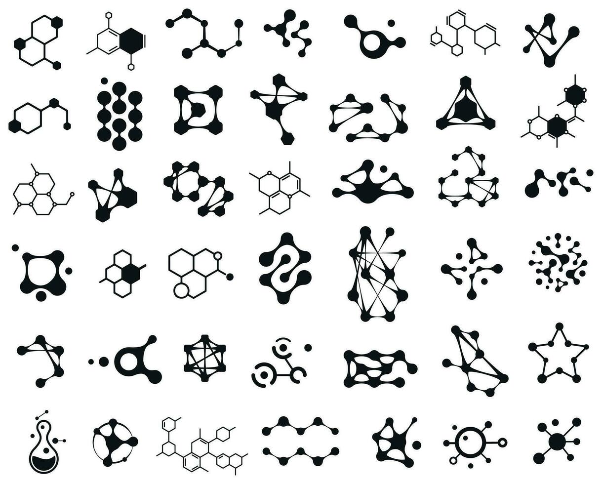 conectado moléculas ícones. molecular estrutura logotipo conjunto vetor