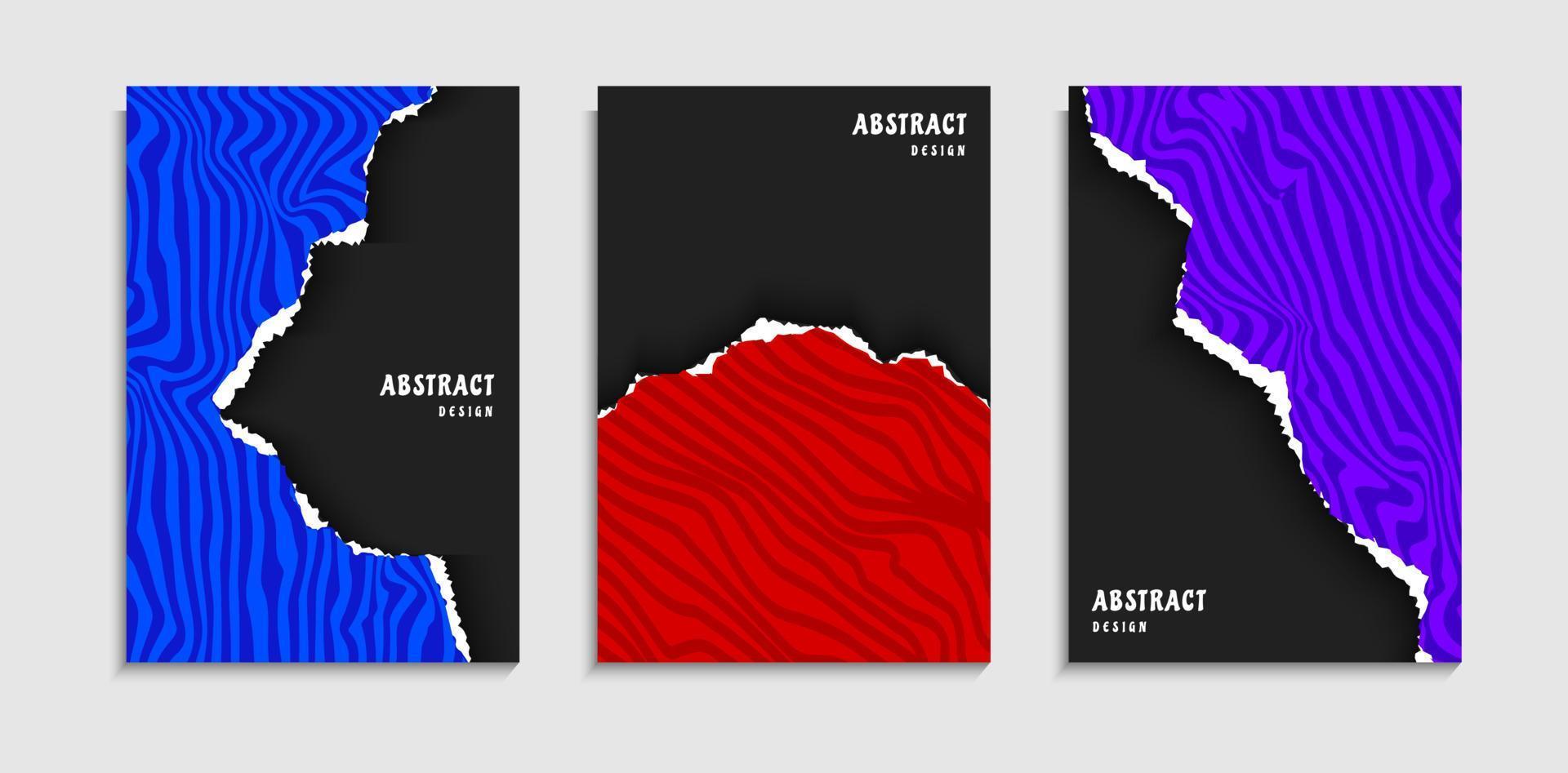 conjunto de modelo de capa de design rasgado de papel colorido com padrão mínimo de linhas abstratas vetor