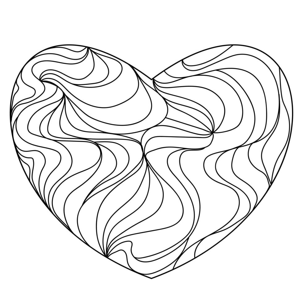 contorno de coração com padrões ornamentados para colorir a página do dia dos namorados vetor