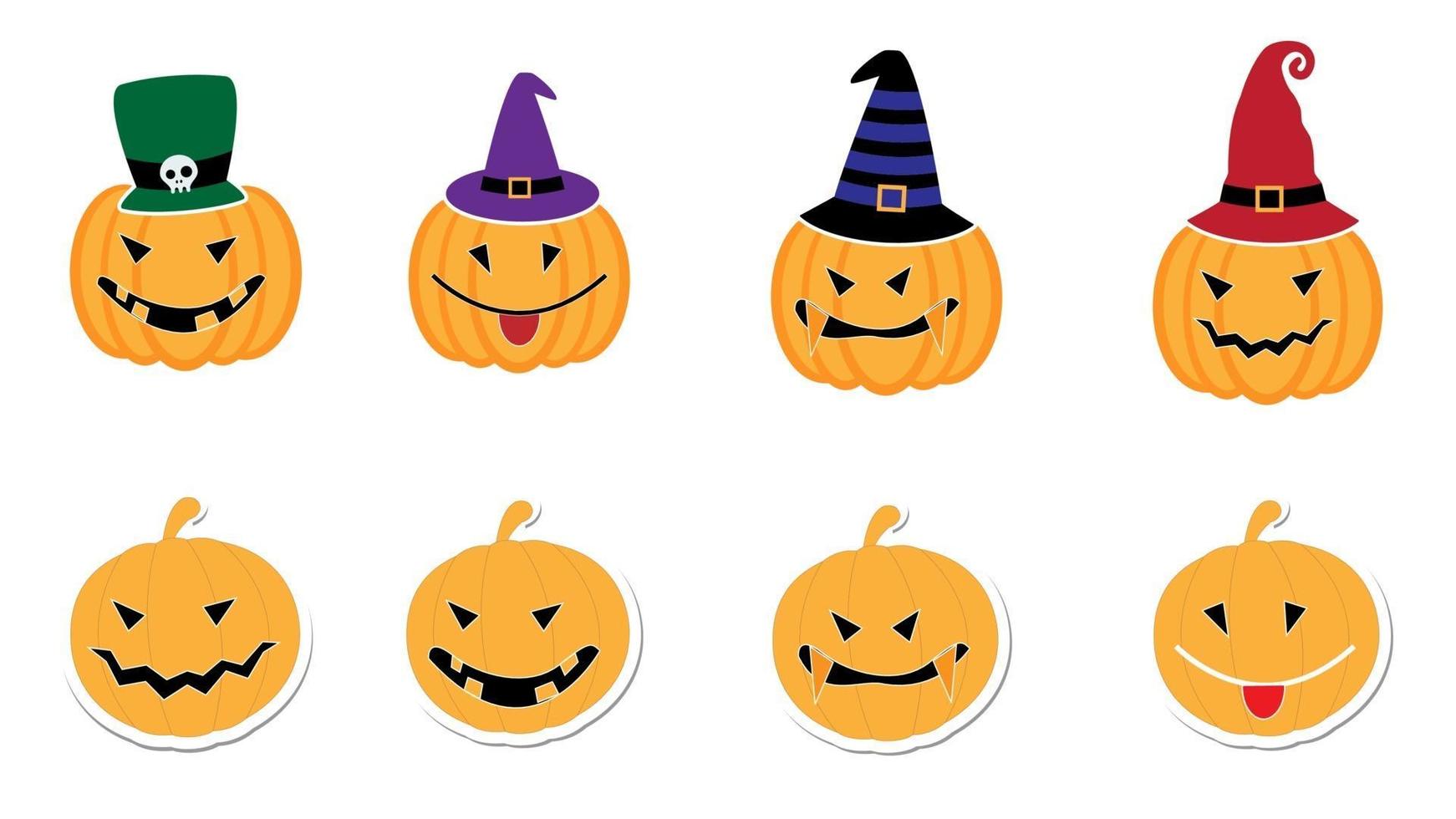 conjunto de abóbora de halloween, elementos de vetor plana e adesivos