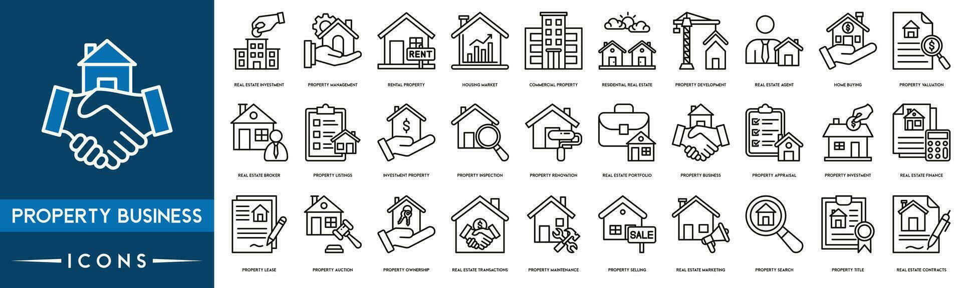 propriedade o negócio esboço ícone coleção. fino linha conjunto contém tal ícones Como real Estado investimento, propriedade gerenciamento, aluguel propriedade, habitação mercado e comercial propriedade vetor