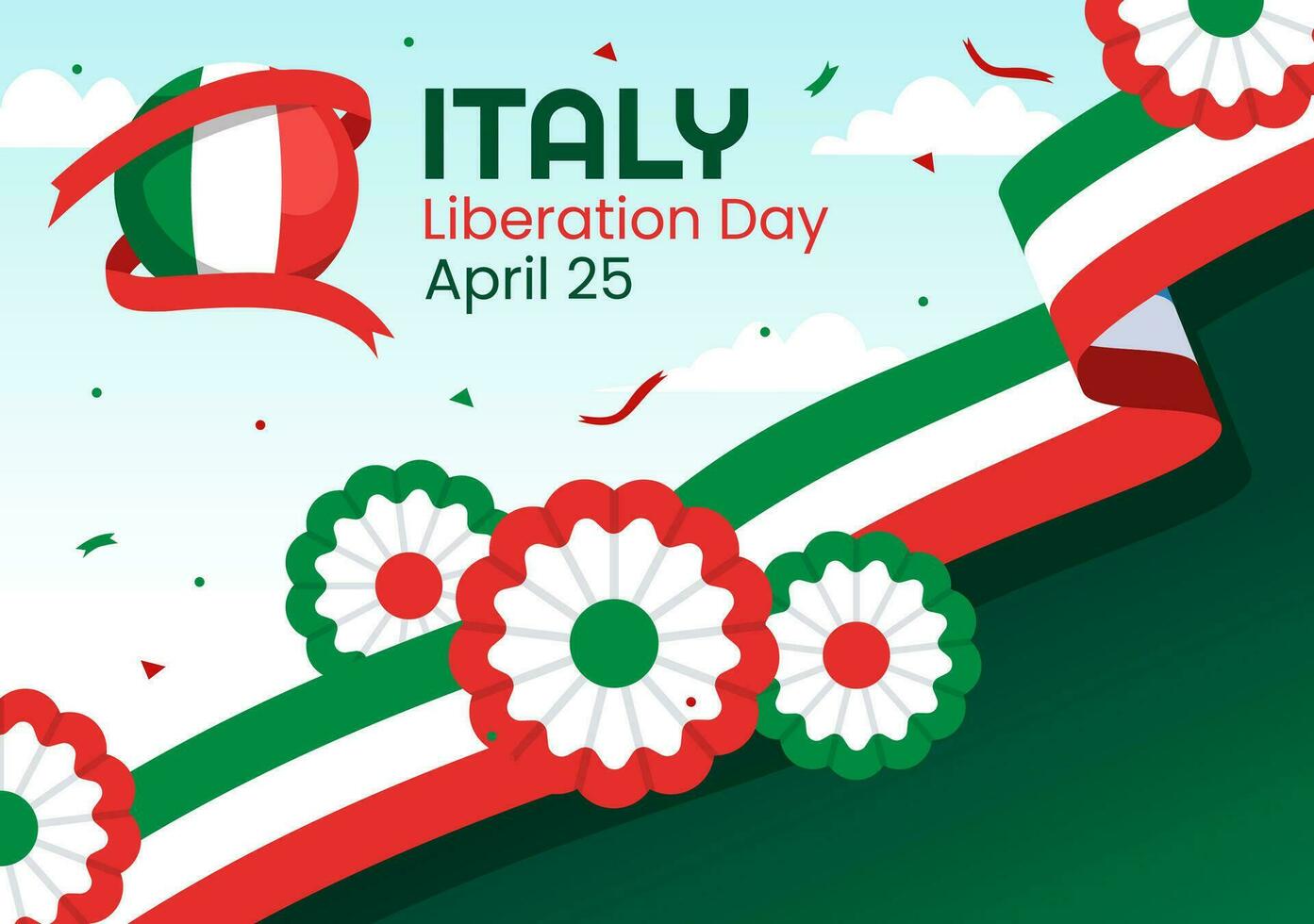 feliz Itália libertação dia vetor ilustração em abril 25 com acenando bandeira italiano e fita dentro feriado feriado plano desenho animado fundo