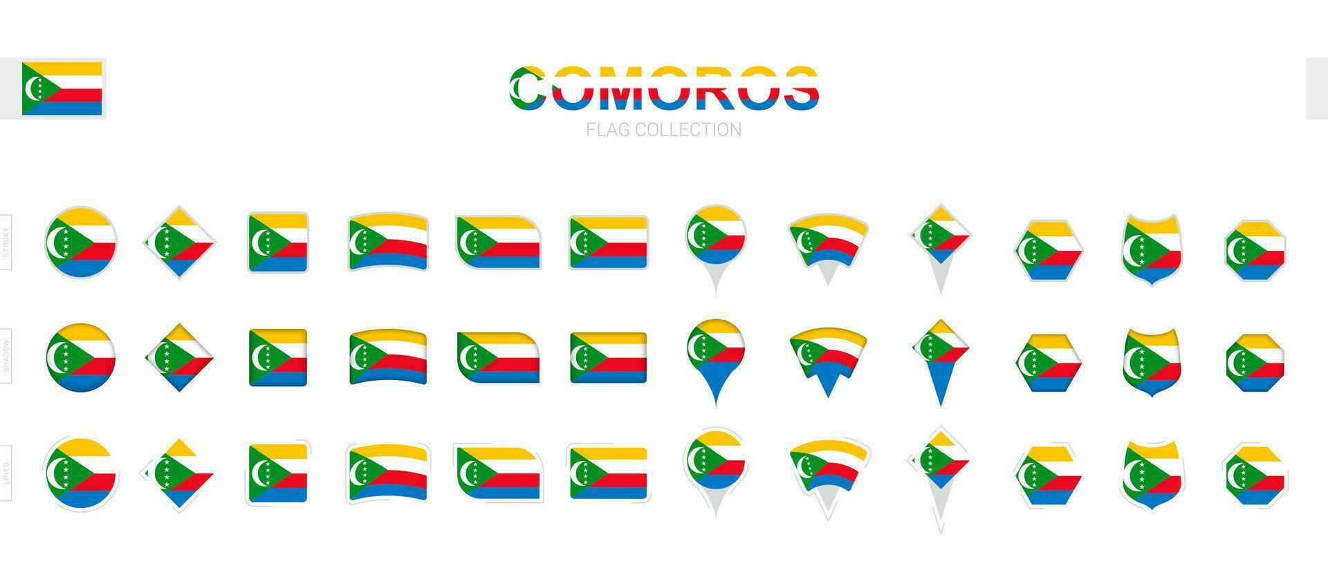 ampla coleção do Comores bandeiras do vários formas e efeitos. vetor