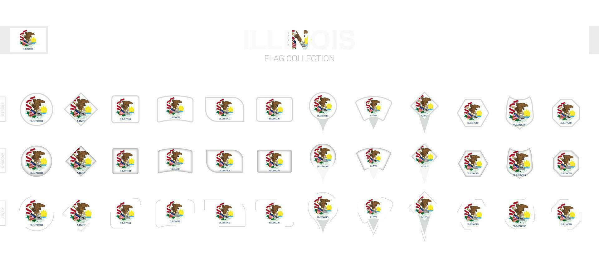 ampla coleção do Illinois bandeiras do vários formas e efeitos. vetor