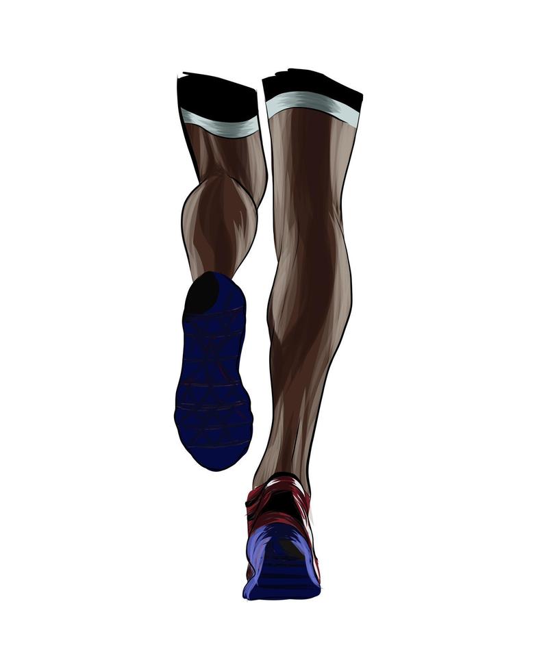 pernas atléticas, pernas correndo com tintas multicoloridas. respingo de aquarela, desenho colorido, realista. ilustração vetorial de tintas vetor