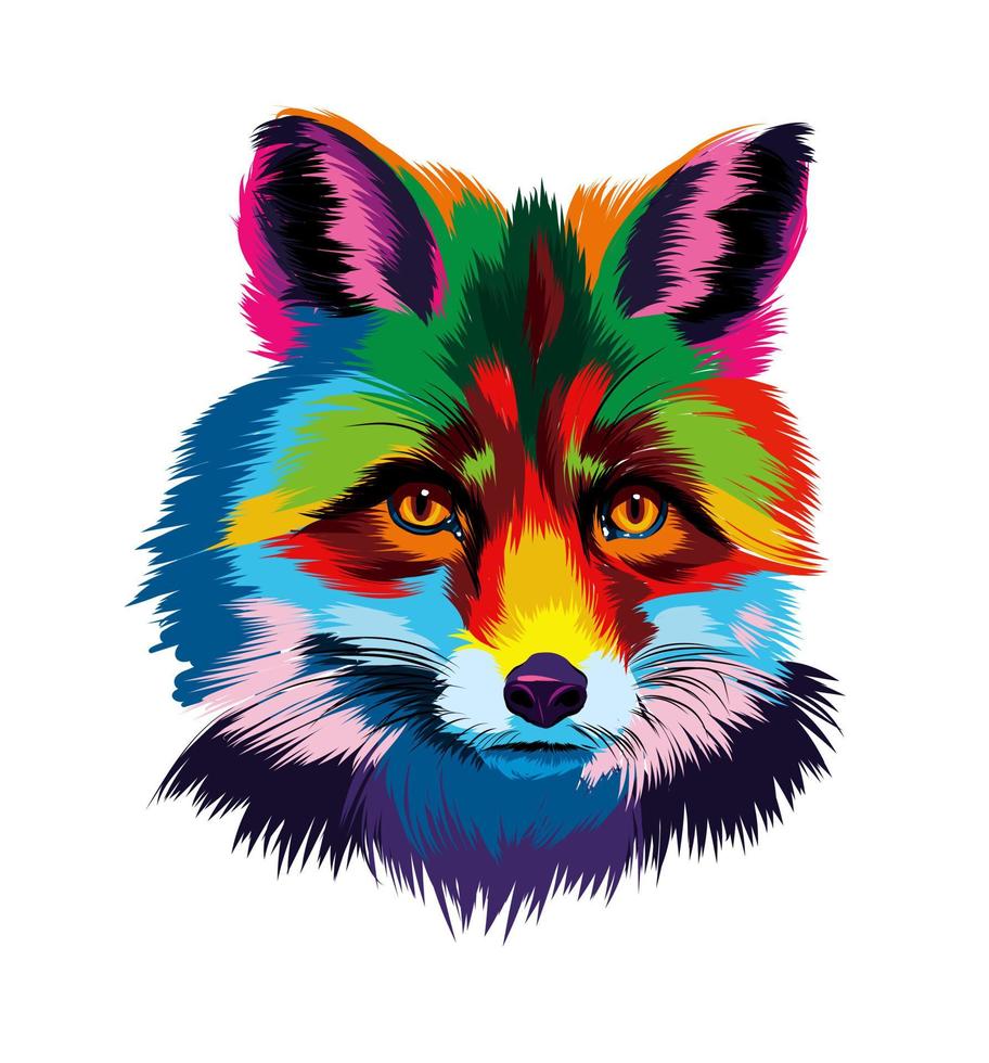 retrato de cabeça de raposa de tintas multicoloridas. respingo de aquarela, desenho colorido, realista. ilustração vetorial de tintas vetor