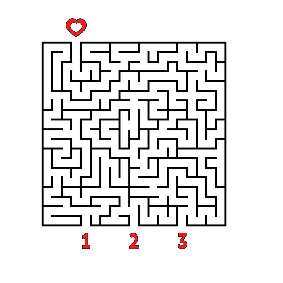 labirinto quadrado abstrato. jogo para crianças. quebra-cabeça para crianças. encontre o caminho certo para o coração. enigma do labirinto. ilustração em vetor plana isolada no fundo branco.