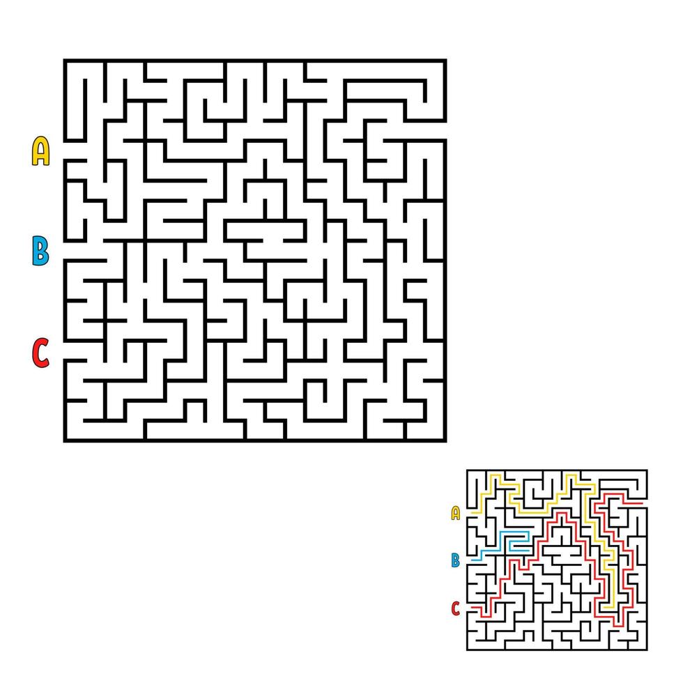 labirinto quadrado abstrato. jogo para crianças. quebra-cabeça para crianças. encontre o caminho certo para a saída. enigma do labirinto. ilustração em vetor plana isolada no fundo branco. com a resposta.