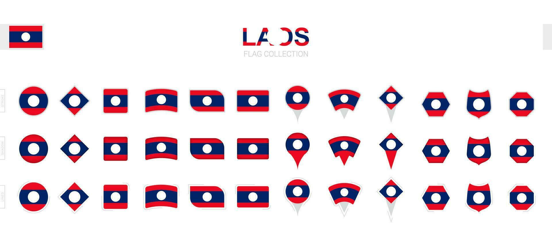 ampla coleção do Laos bandeiras do vários formas e efeitos. vetor