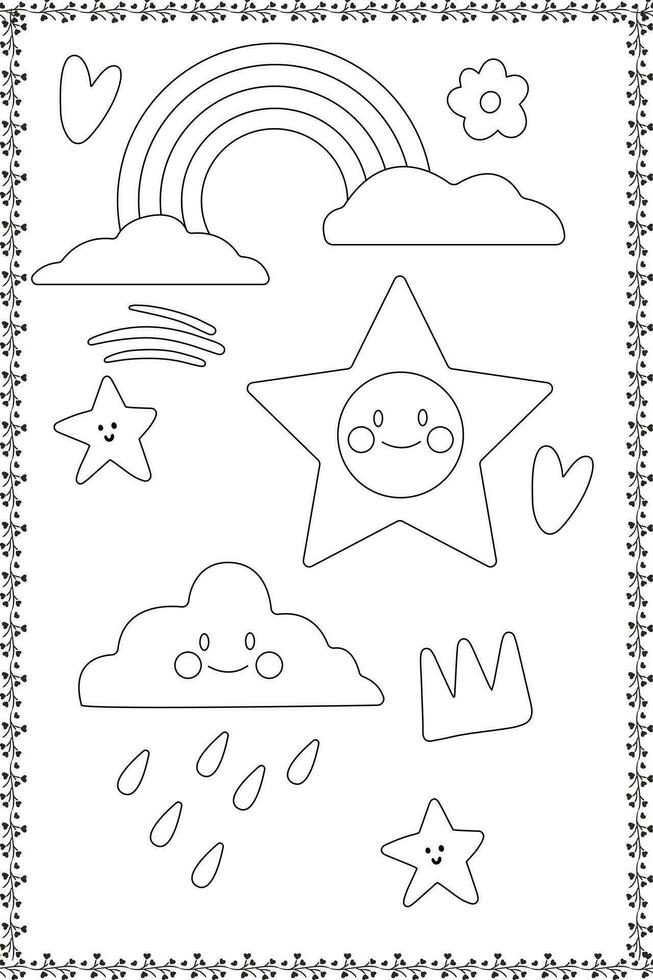 fofa crianças elementos imprimível coloração página Preto esboço para crianças vetor