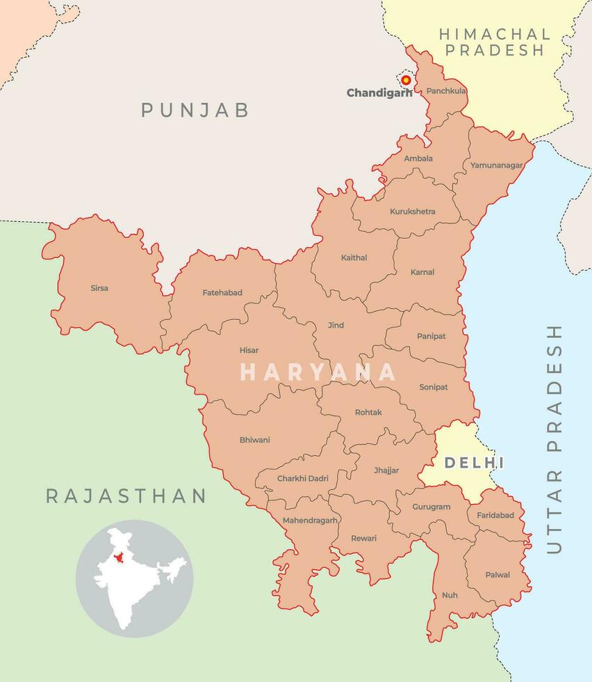 haryana distrito mapa com vizinho Estado vetor