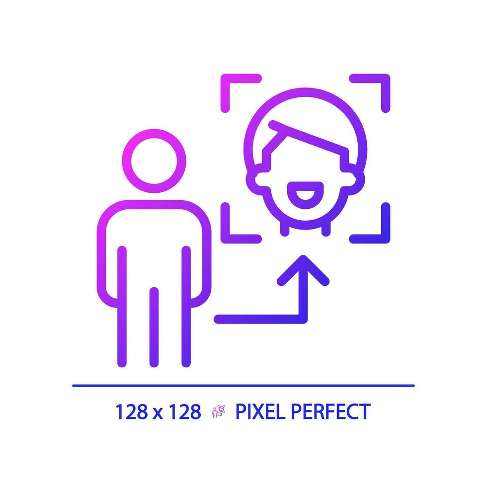 2d pixel perfeito gradiente face reconhecimento ícone, isolado simples vetor, fino linha ilustração representando vr, ar e Senhor. vetor
