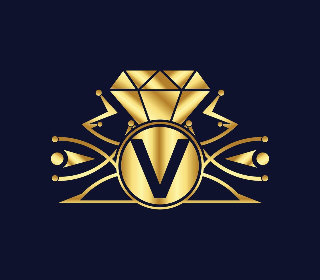 v carta diamante luxo com dourado cor companhia logotipo Projeto vetor